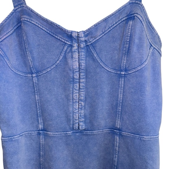 Denim Corset Mini Dress Blue Chambray Hook Front Bustier Y2K Cottagecore western - Picture 4 of 7